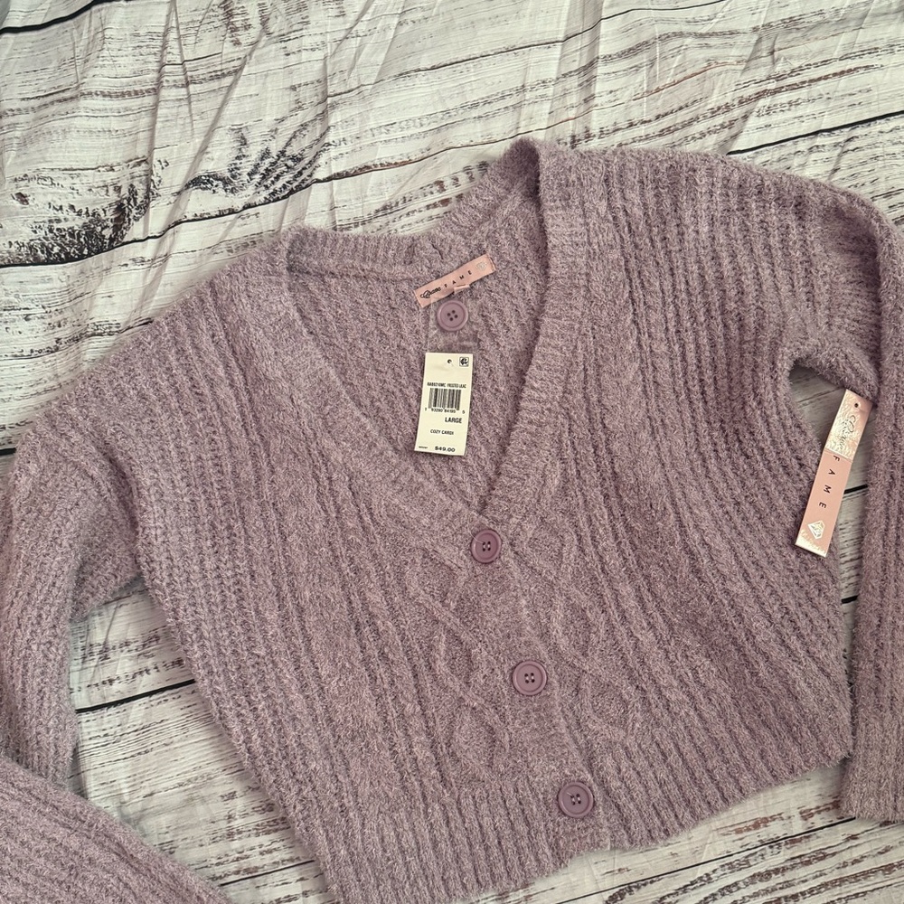Crave Fame Lilac Cable Knit Button Up Cardigan